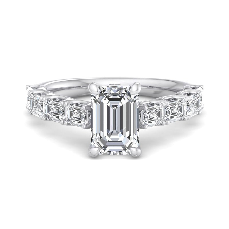 Emerald Lab Grown Diamond Side Stone Engagement Ring — Emerald design reference