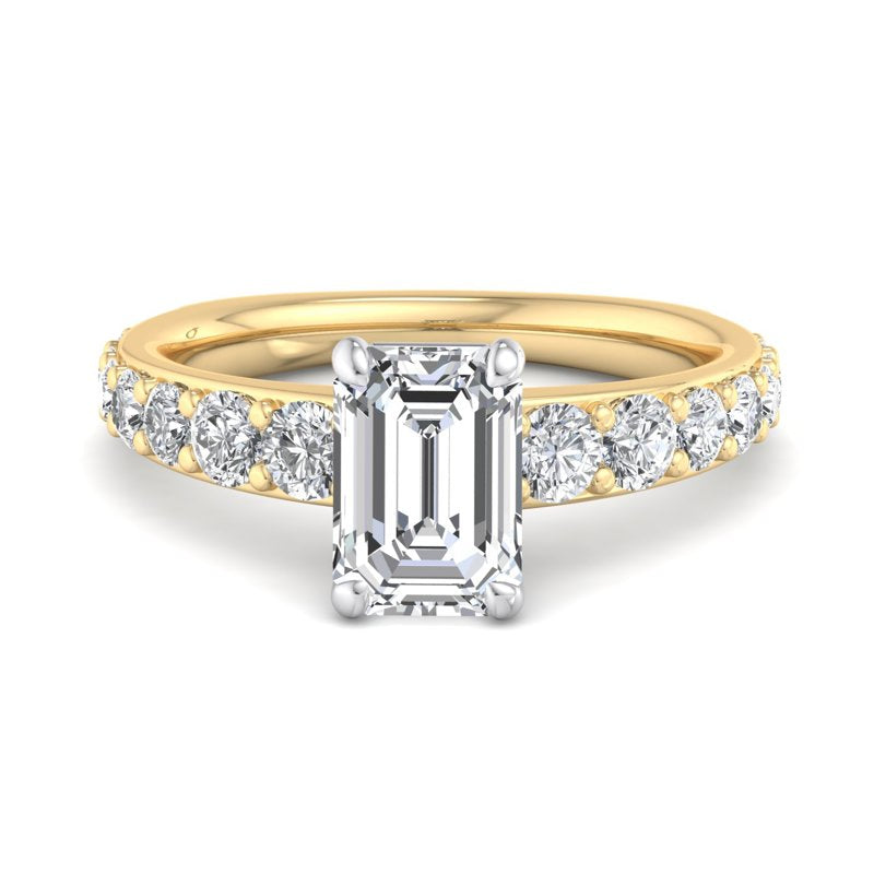 Emerald Lab Grown Diamond Side Stone Engagement Ring — Emerald design reference