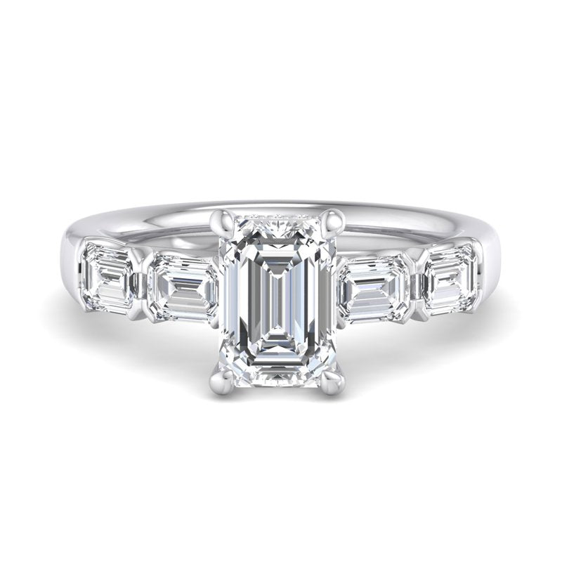 Emerald Lab Grown Diamond Side Stone Engagement Ring — Emerald design reference