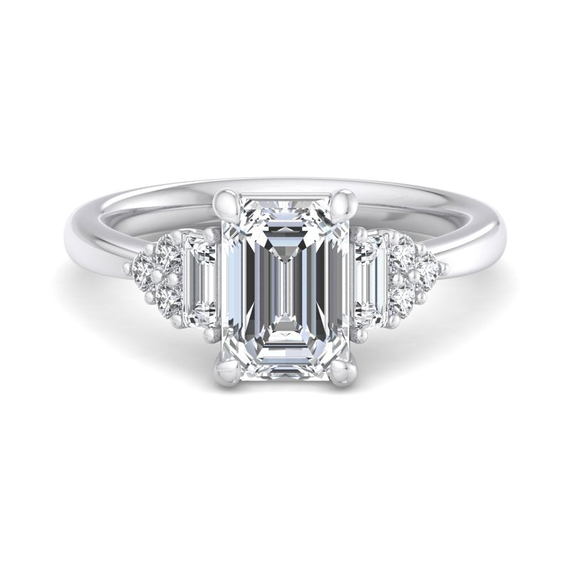 Emerald Lab Grown Diamond Side Stone Engagement Ring — Emerald design reference