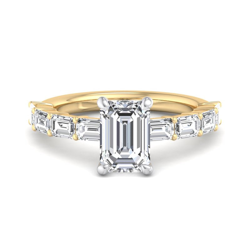 Emerald Lab Grown Diamond Side Stone Engagement Ring — Emerald design reference