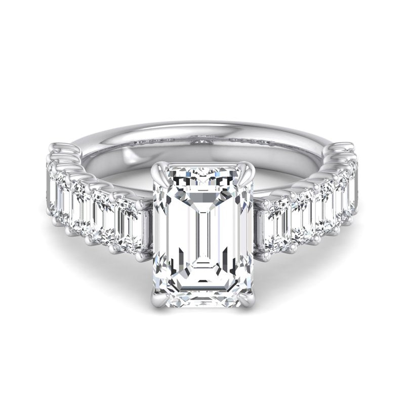 Emerald Lab Grown Diamond Side Stone Engagement Ring — Emerald design reference