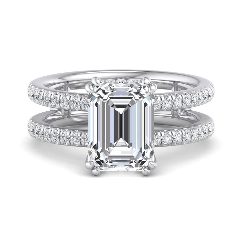Emerald Lab Grown Diamond Split Shank Hidden Detail Side Stone Engagement Ring — Emerald design reference