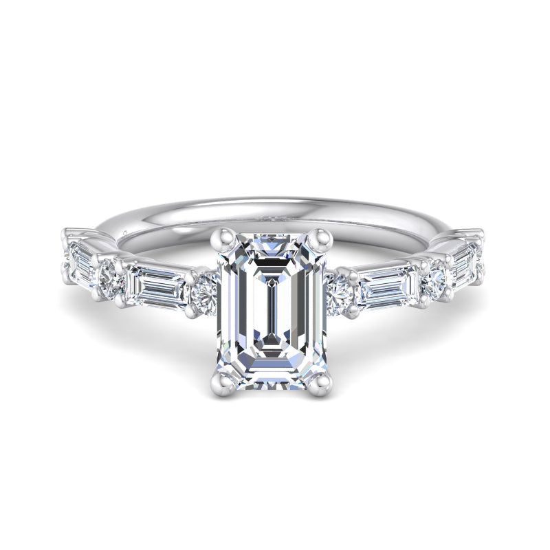 Emerald Lab Grown Diamond Side Stone Engagement Ring — Emerald design reference