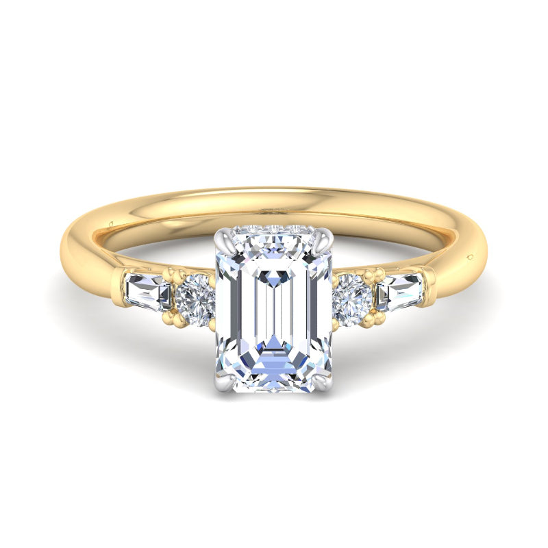 Emerald Lab Grown Diamond Side Stone Engagement Ring — Emerald design reference