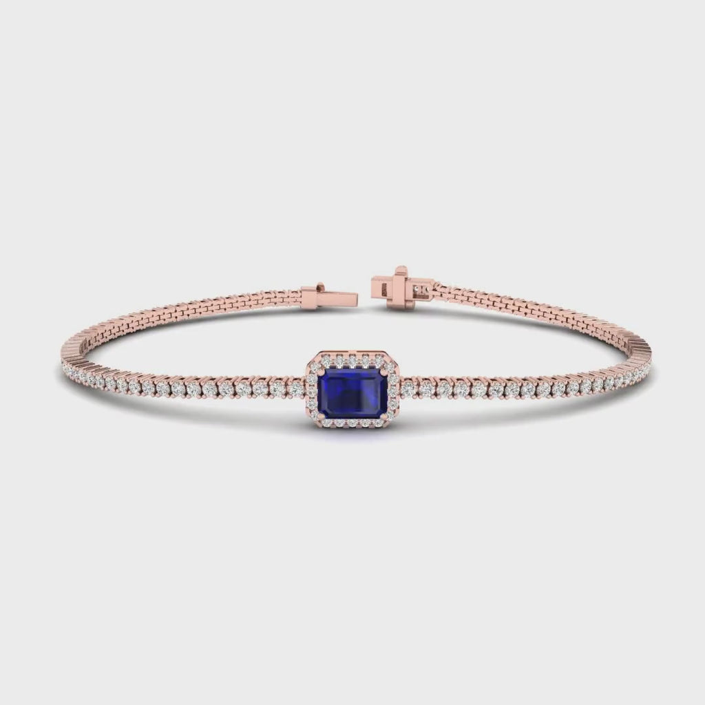 MET-WB-0055 | 14K Rose Gold | LGBT0118 | Rose Gold Sapphire Halo Diamond Bracelet | LGBT0118-1.mp4
