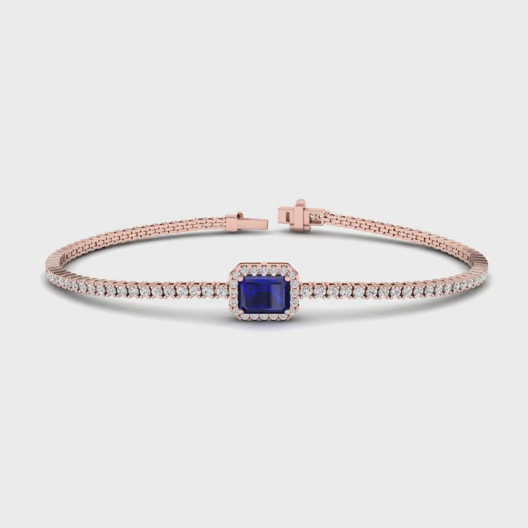 MET-WB-0055 | 14K Rose Gold | LGBT0118 | Rose Gold Sapphire Halo Diamond Bracelet | LGBT0118-1.mp4