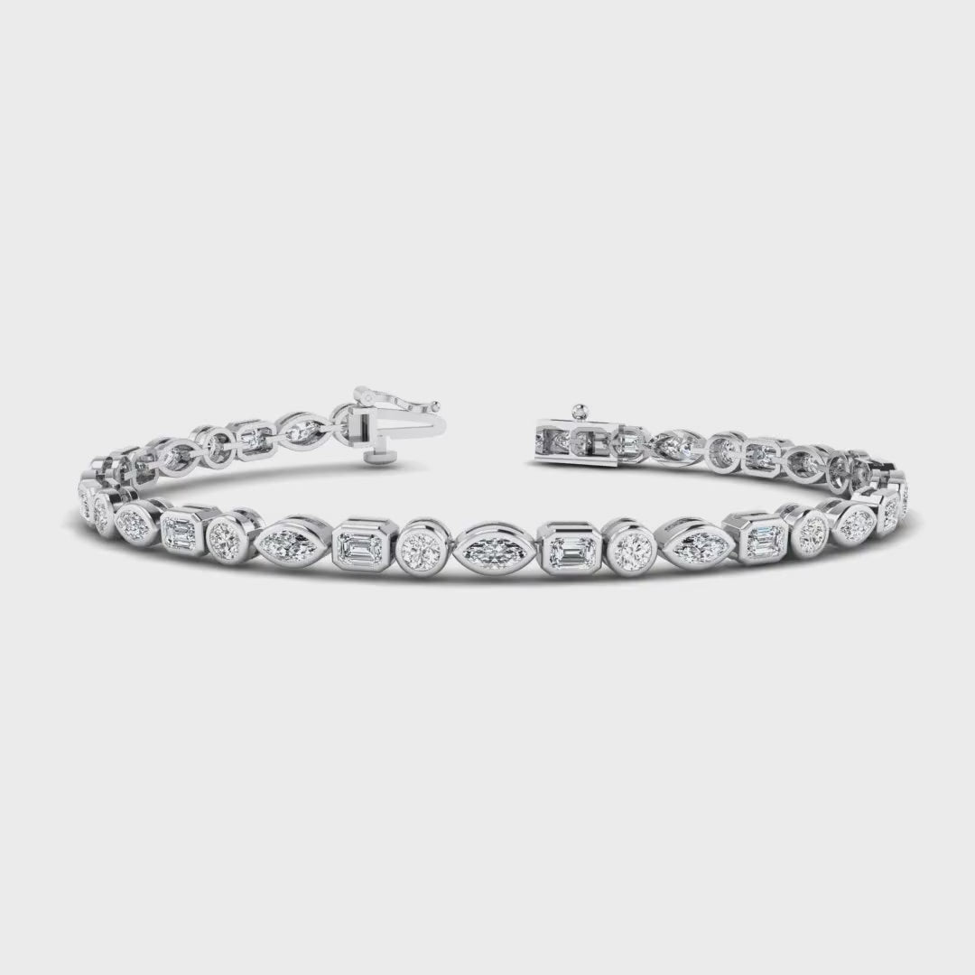 MET-WB-0010 | 14K White Gold | LGBT0165 | White Gold Bezel Mix Shaped Tennis Bracelet (4ctw) | LGBT0165-1.mp4