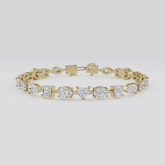 MET-WB-0001 | 14K Yellow Gold | LGBO90029 | Yellow Gold Mixed Shaped Tennis Lab Grown Diamond Bracelet (10ctw) | LGBO90029-1.mp4