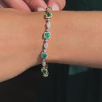 MET-WB-0060 | 14K Yellow Gold | LGBT0176 | Yellow Gold Emerald & Diamond Halo Bracelet (6-1/2ctw) | LGBT0176-vid.mp4