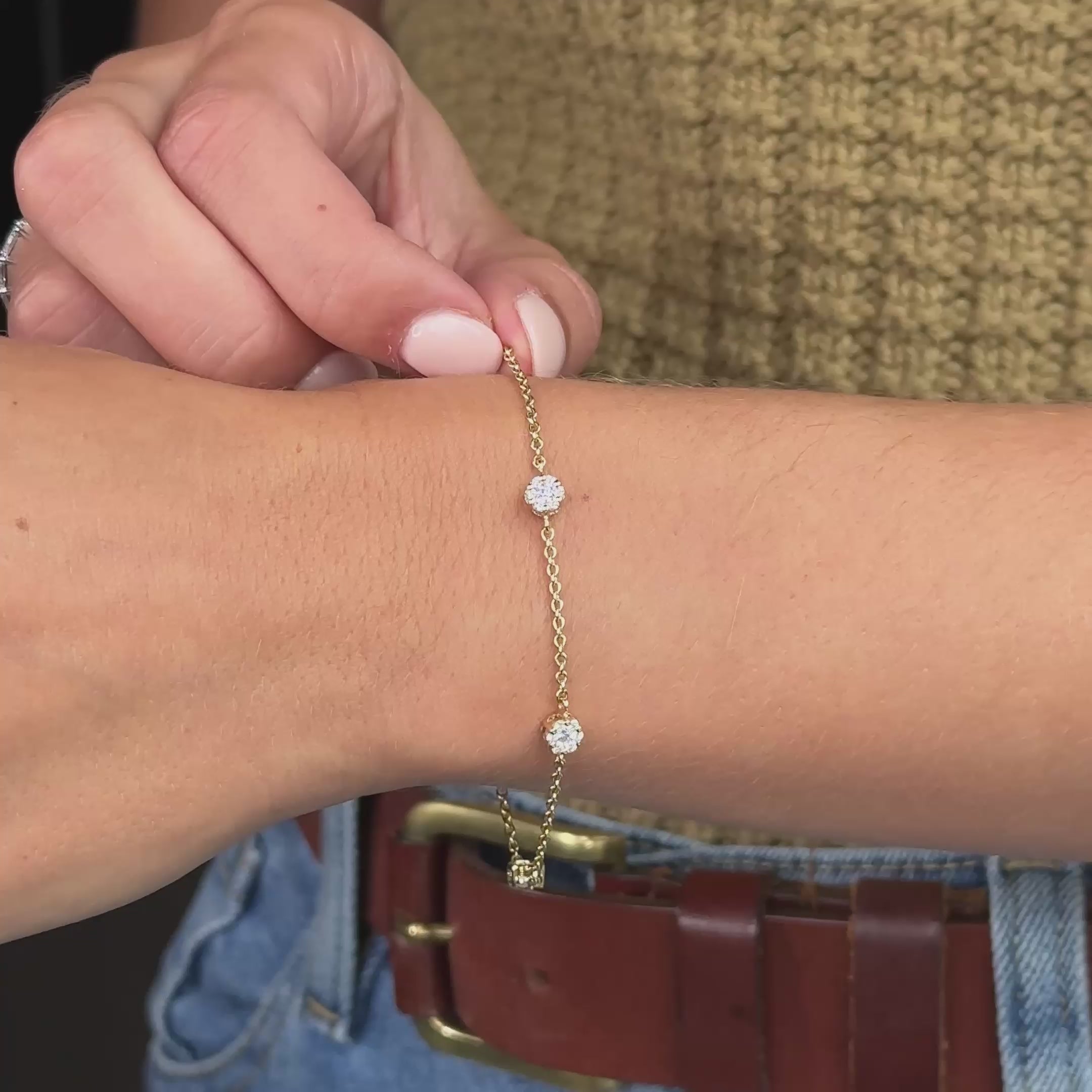 MET-WB-0006 | 14K Yellow Gold | LGBT0072 | Yellow Gold Station Cluster Adjustable Lab Grown Diamond Bracelet (3/8ctw) | LGBT0072-vid.mp4