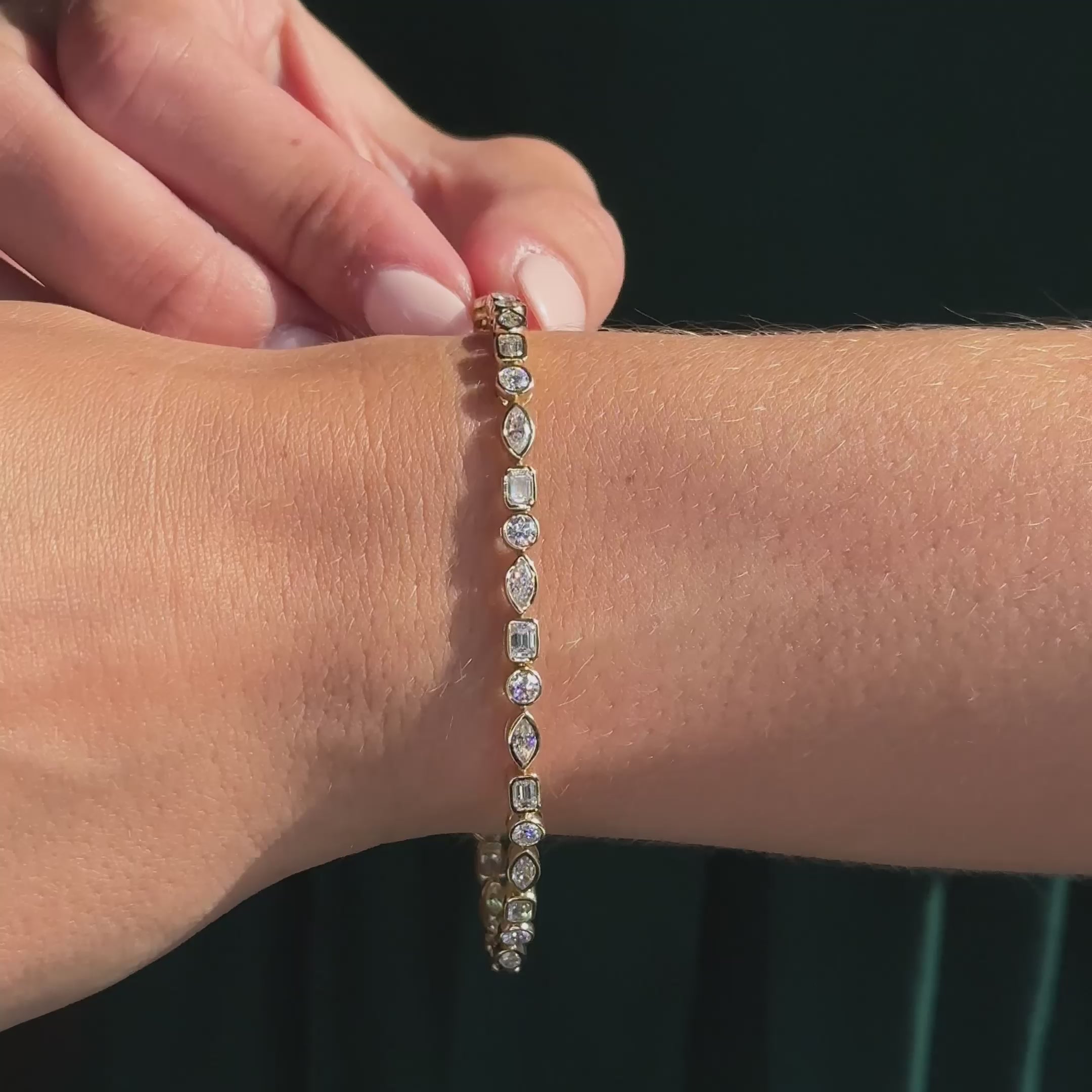 MET-WB-0010 | 14K Yellow Gold | LGBT0166 | Yellow Gold Bezel Mix Shaped Tennis Bracelet (4ctw) | LGBT0166-vid.mp4