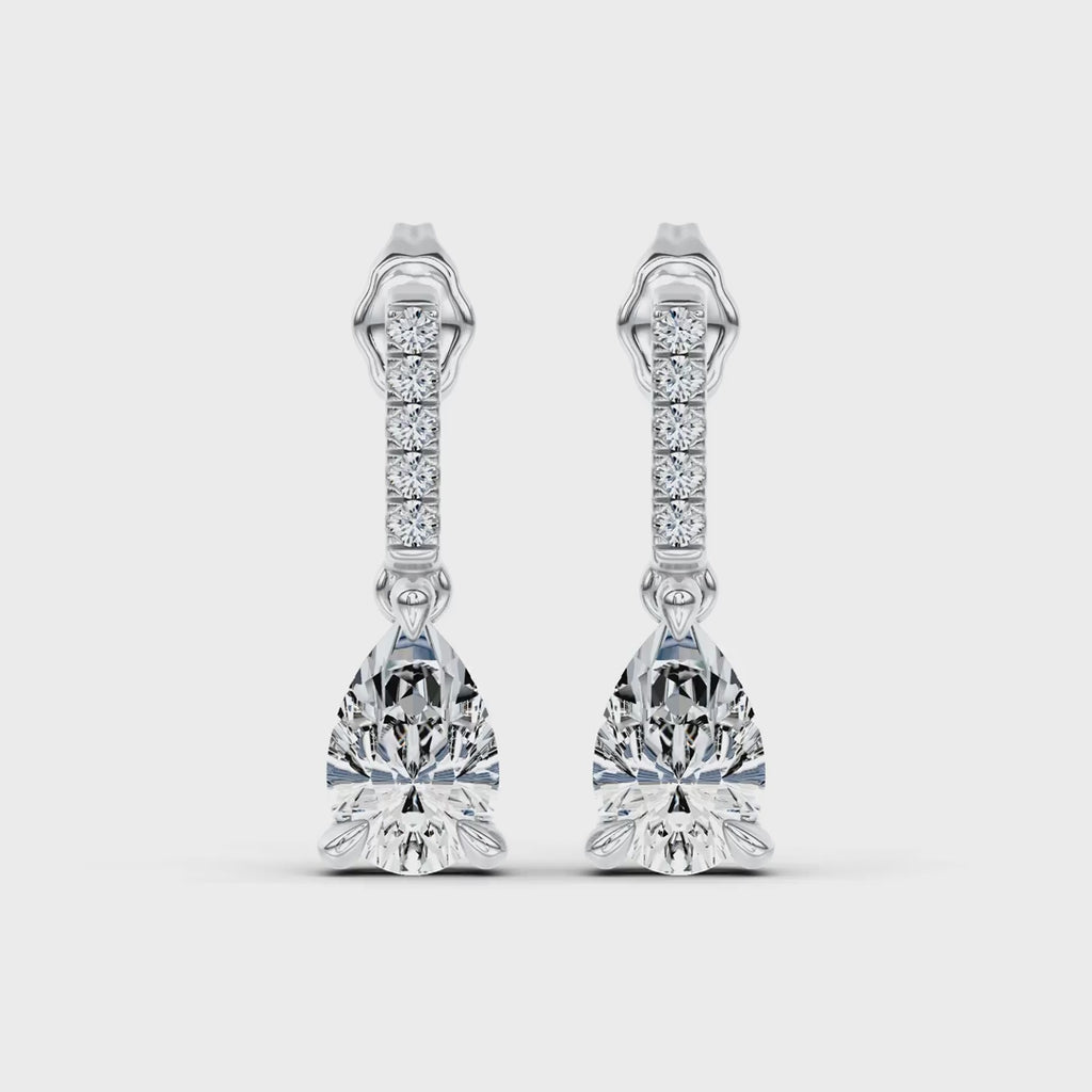 Pear Lab-Grown Diamond Link Drop Earrings in white gold, rotating view | E042-M04
