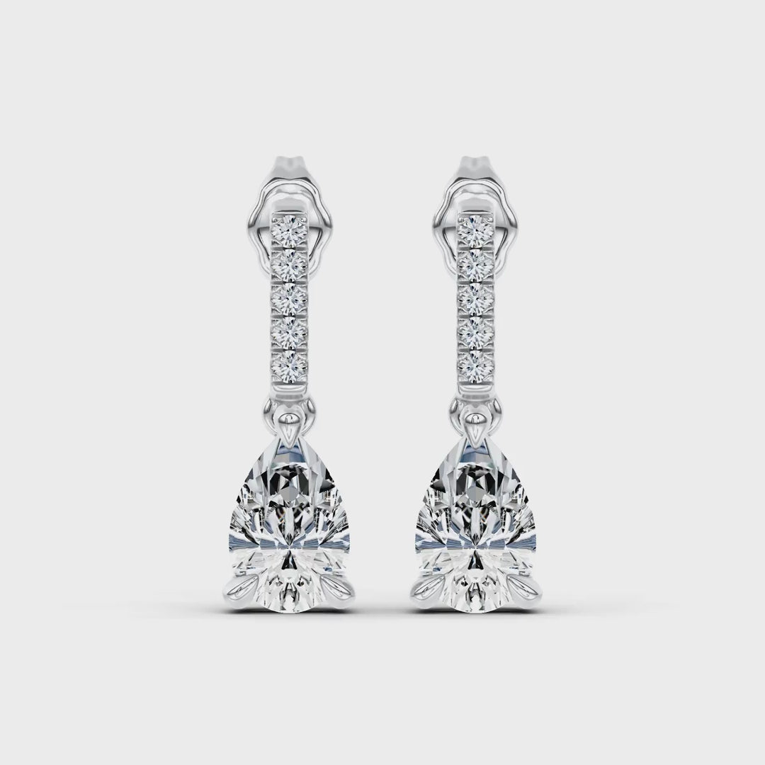 Pear Lab-Grown Diamond Link Drop Earrings in white gold, rotating view | E042-M04