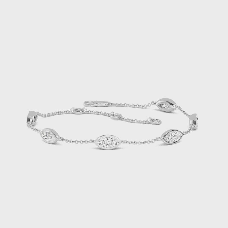 MET-WB-0018 | 14K White Gold | LGBT0061 | White Gold Five Marquise Adjustable Lab Grown Diamond Bracelet (9/10ctw) | LGBT0061-1.mp4