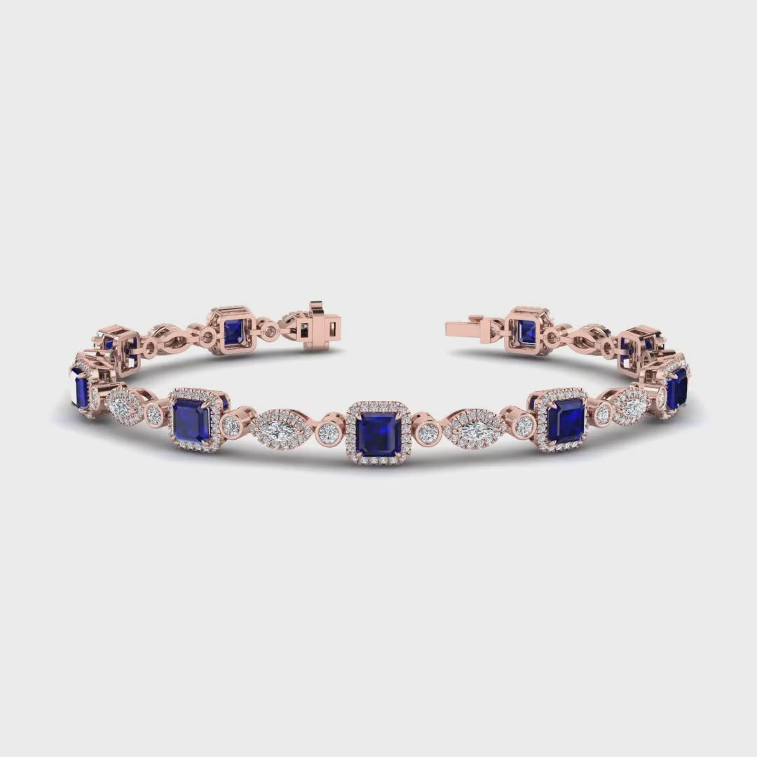 MET-WB-0058 | 14K Rose Gold | LGBT0172 | Rose Gold Sapphire & Diamond Halo Bracelet (6-1/2ctw) | LGBT0172-1.mp4