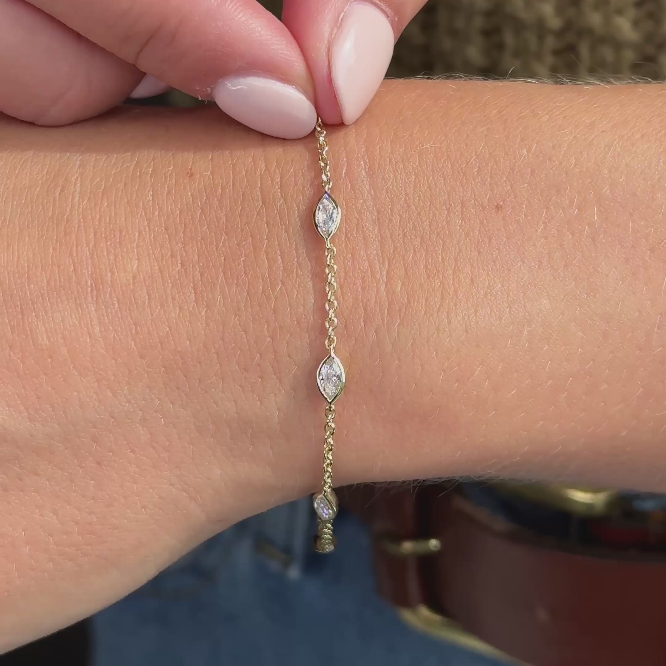 MET-WB-0018 | 14K Yellow Gold | LGBT0068 | Yellow Gold Five Marquise Adjustable Lab Grown Diamond Bracelet (9/10ctw) | LGBT0068-vid.mp4