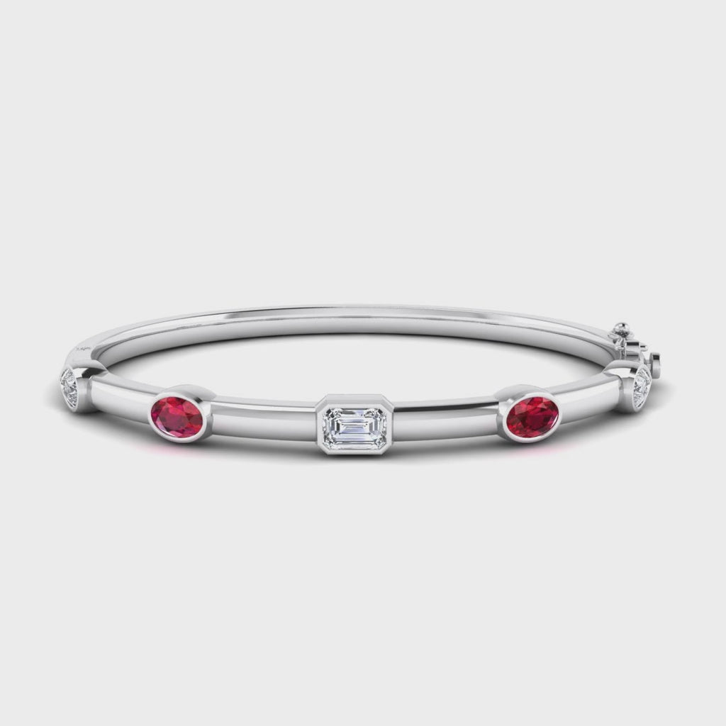 MET-WB-0075 | 14K White Gold | LGBB0032 | White Gold Bold Ruby Mixed Shaped Bangle | LGBB0032-1.mp4
