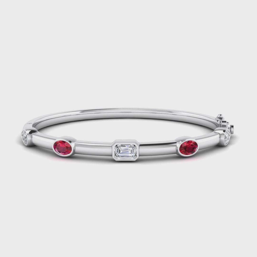 MET-WB-0075 | 14K White Gold | LGBB0032 | White Gold Bold Ruby Mixed Shaped Bangle | LGBB0032-1.mp4