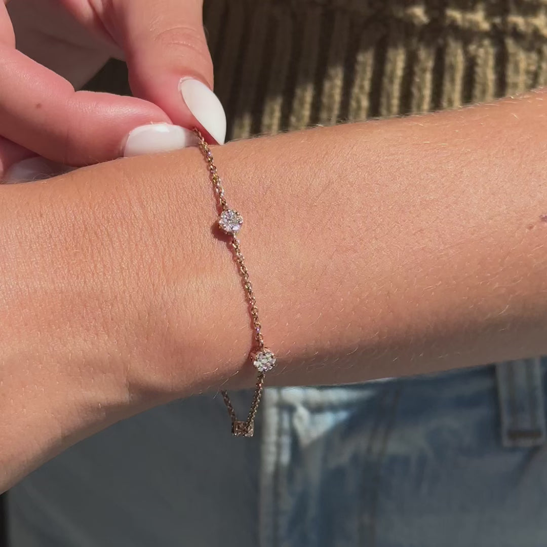 MET-WB-0006 | 14K Rose Gold | LGBT0058 | Rose Gold Station Cluster Adjustable Lab Grown Diamond Bracelet (3/8ctw) | LGBT0058-vid.mp4