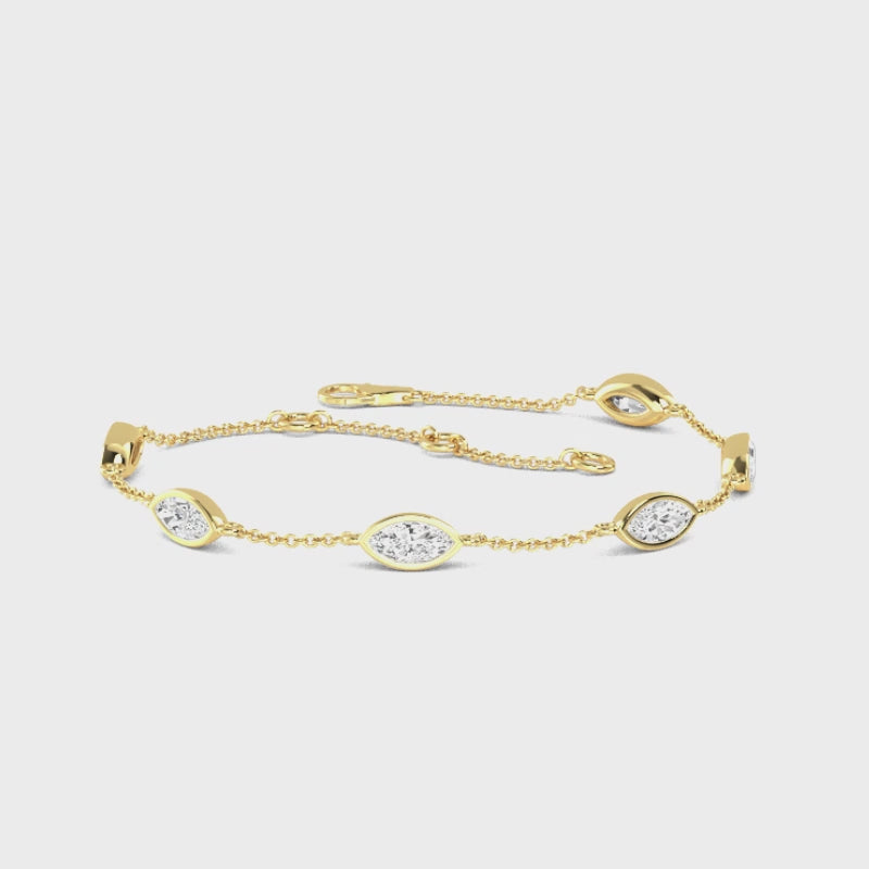 MET-WB-0018 | 14K Yellow Gold | LGBT0068 | Yellow Gold Five Marquise Adjustable Lab Grown Diamond Bracelet (9/10ctw) | LGBT0068-1.mp4
