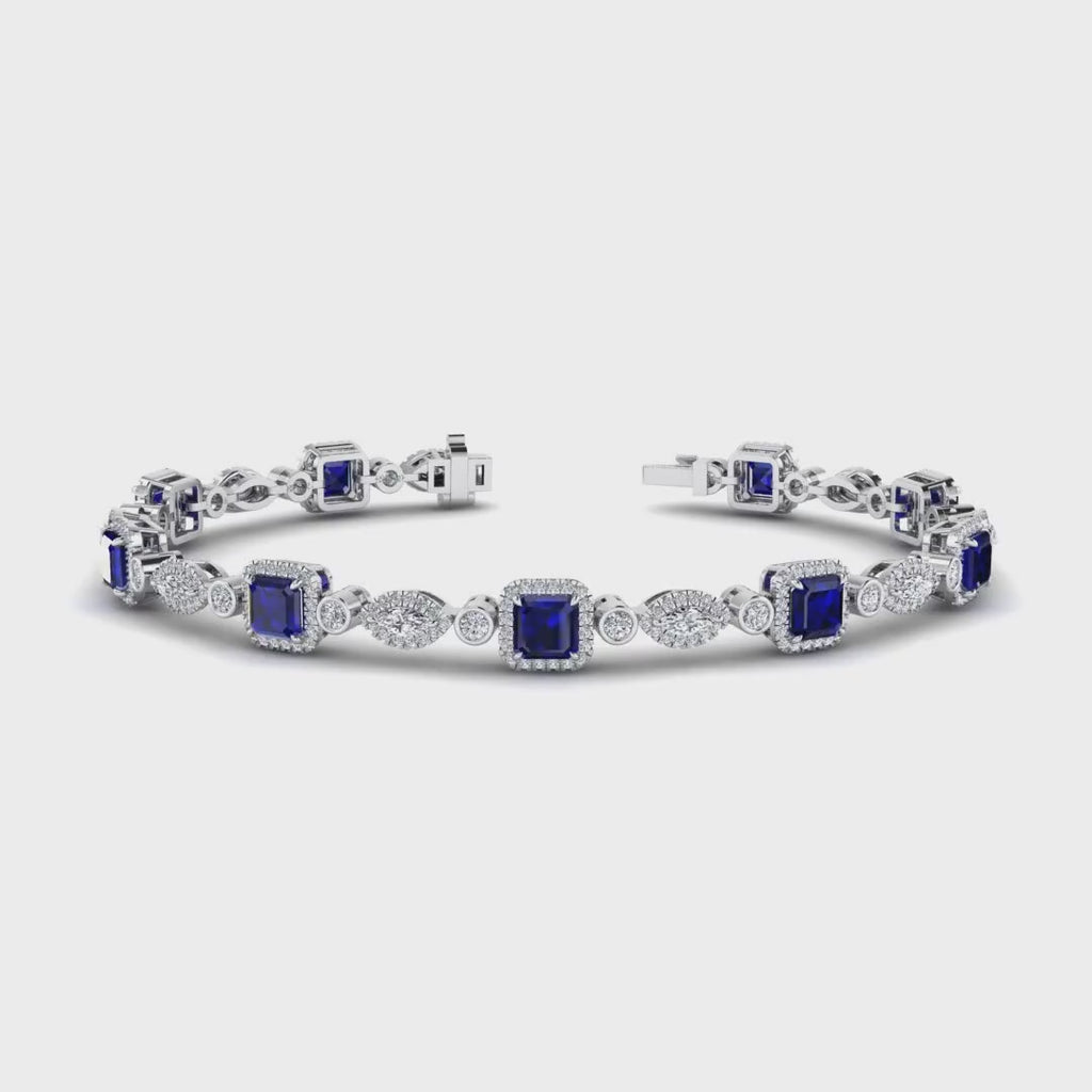 MET-WB-0058 | 14K White Gold | LGBT0175 | White Gold Sapphire & Diamond Halo Bracelet (6-1/2ctw) | LGBT0175-1.mp4