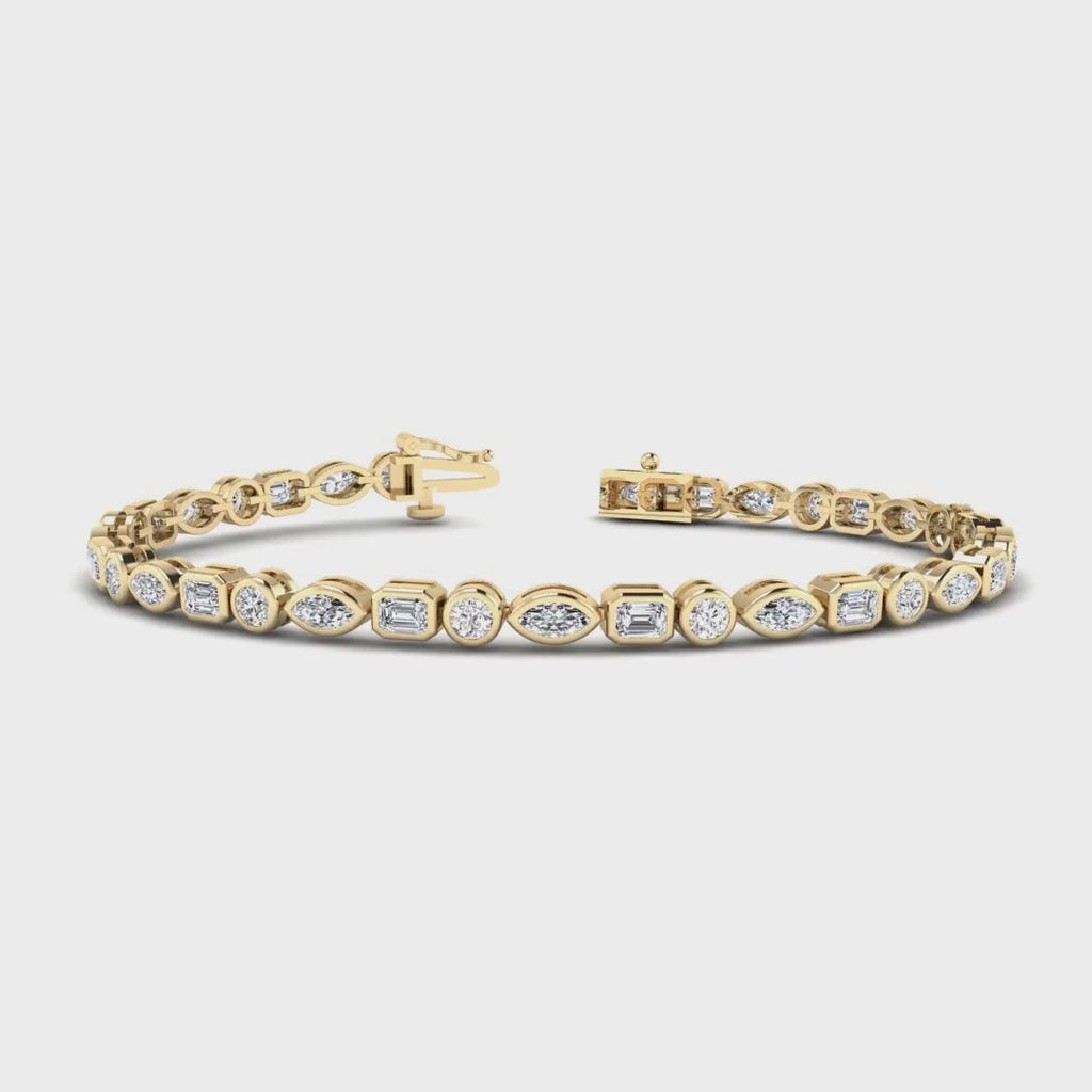 MET-WB-0010 | 14K Yellow Gold | LGBT0166 | Yellow Gold Bezel Mix Shaped Tennis Bracelet (4ctw) | LGBT0166-1.mp4
