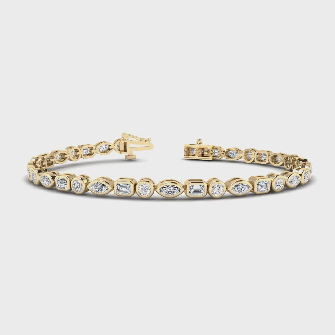 MET-WB-0010 | 14K Yellow Gold | LGBT0166 | Yellow Gold Bezel Mix Shaped Tennis Bracelet (4ctw) | LGBT0166-1.mp4