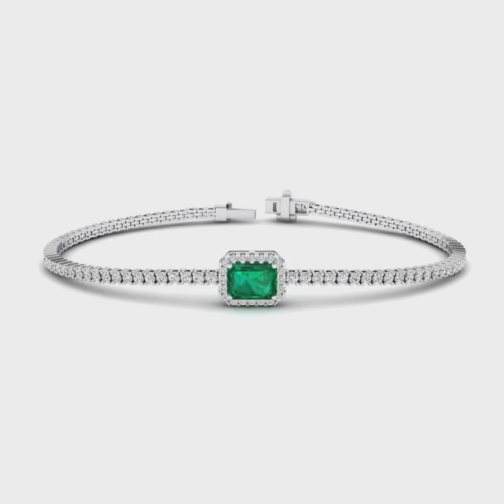 MET-WB-0057 | 14K White Gold | LGBT0119 | White Gold Emerald Halo Diamond Bracelet | LGBT0119-1.mp4