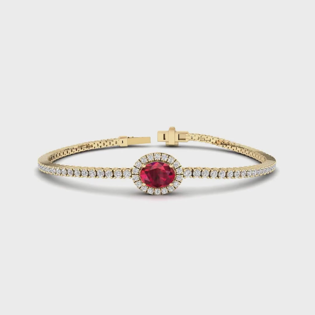 MET-WB-0079 | 14K Yellow Gold | LGBT0186 | Yellow Gold Oval Ruby Diamond Bracelet | LGBT0186-1.mp4