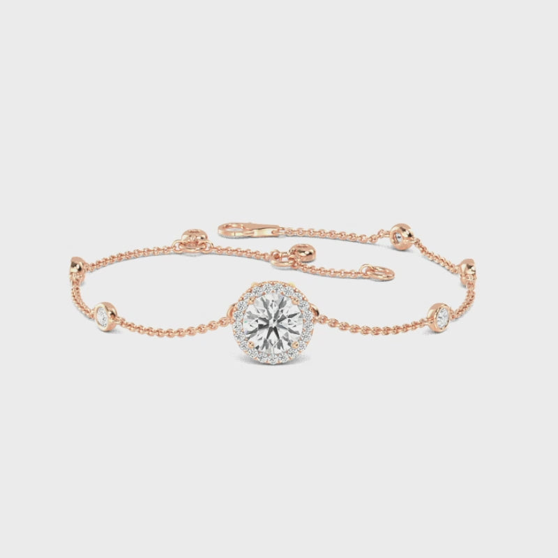 MET-WB-0009 | 14K Rose Gold | LGBT0057 | Rose Gold Round Halo Adjustable Lab Grown Diamond Bracelet (9/10ctw) | LGBT0057-1.mp4