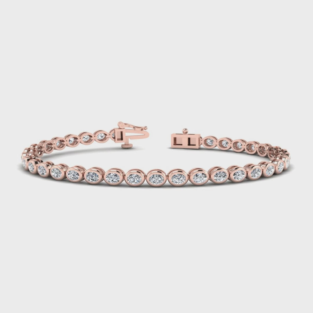 MET-WB-0020 | 14K Rose Gold | LGB300013 | Rose Gold Airy Oval Bezel Tennis Bracelet (3-1/2ctw) | LGB300013-1.mp4