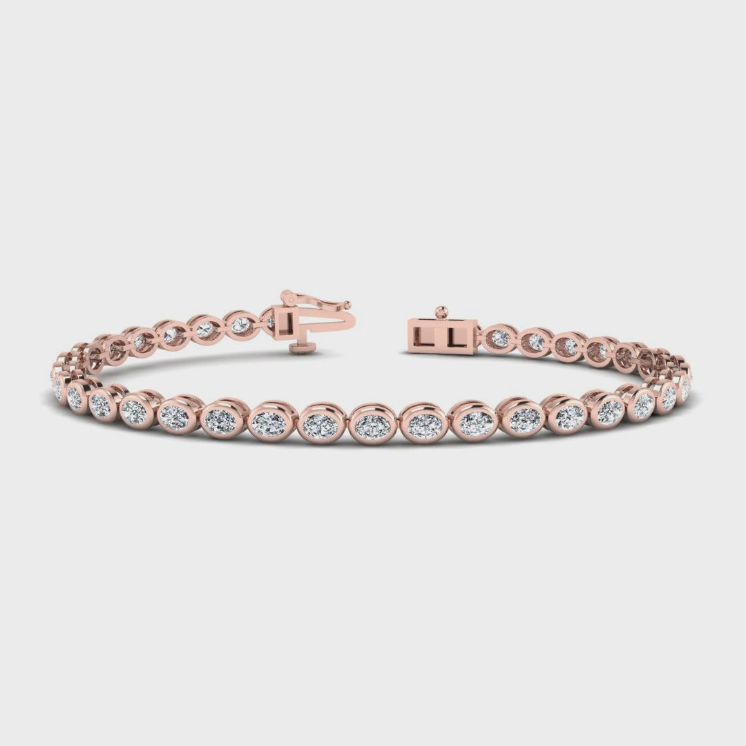 MET-WB-0020 | 14K Rose Gold | LGB300013 | Rose Gold Airy Oval Bezel Tennis Bracelet (3-1/2ctw) | LGB300013-1.mp4