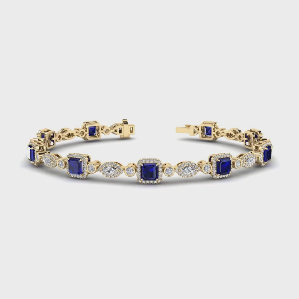 MET-WB-0058 | 14K Yellow Gold | LGBT0178 | Yellow Gold Sapphire & Diamond Halo Bracelet (6-1/2ctw) | LGBT0178-1.mp4