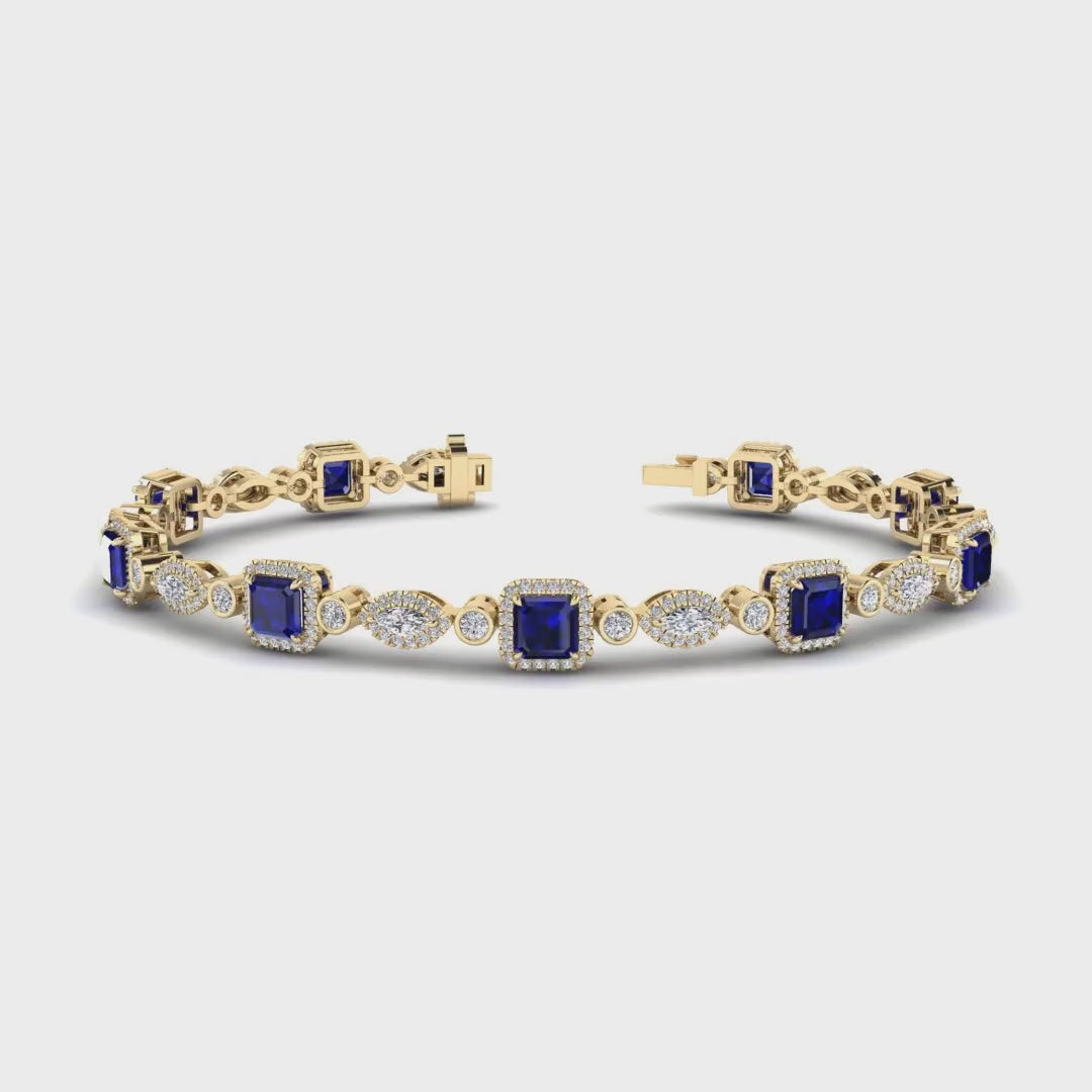 MET-WB-0058 | 14K Yellow Gold | LGBT0178 | Yellow Gold Sapphire & Diamond Halo Bracelet (6-1/2ctw) | LGBT0178-1.mp4