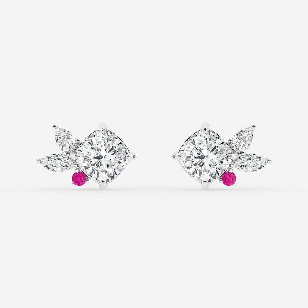 GBK014 Floral diamond and pink sapphire stud earrings video