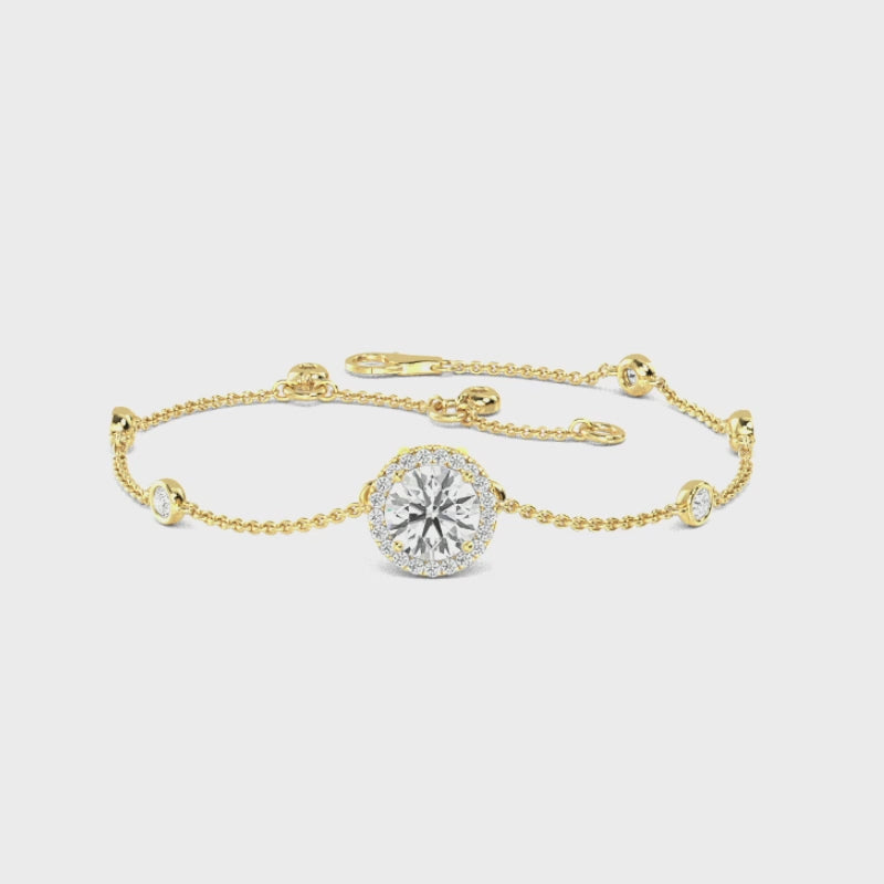 MET-WB-0009 | 14K Yellow Gold | LGBT0071 | Yellow Gold Round Halo Adjustable Lab Grown Diamond Bracelet (9/10ctw) | LGBT0071-1.mp4
