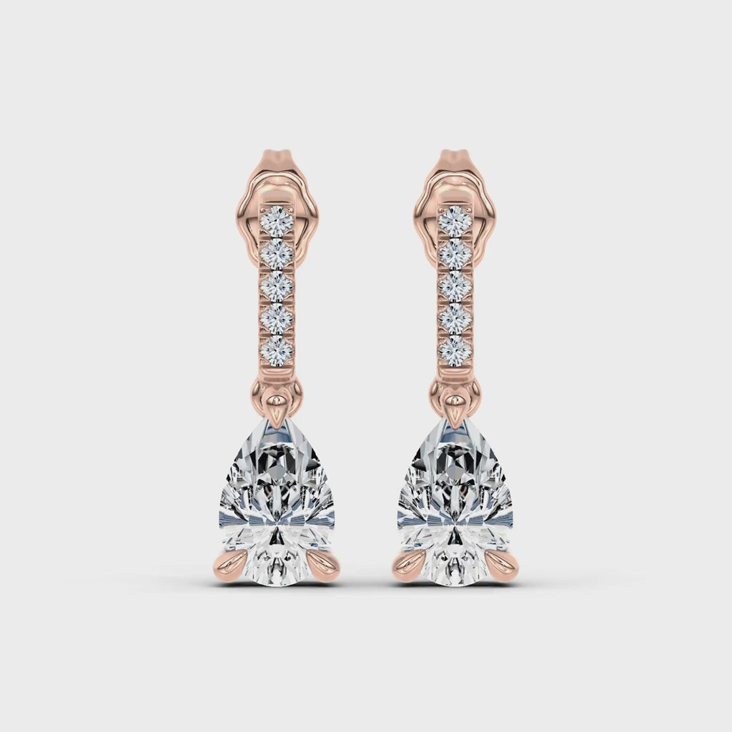 Pear Lab-Grown Diamond Link Drop Earrings in rose gold, rotating view | E042-M12