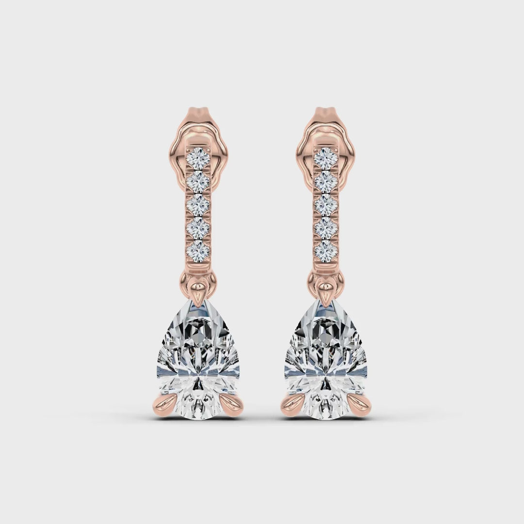 Pear Lab-Grown Diamond Link Drop Earrings in rose gold, rotating view | E042-M12