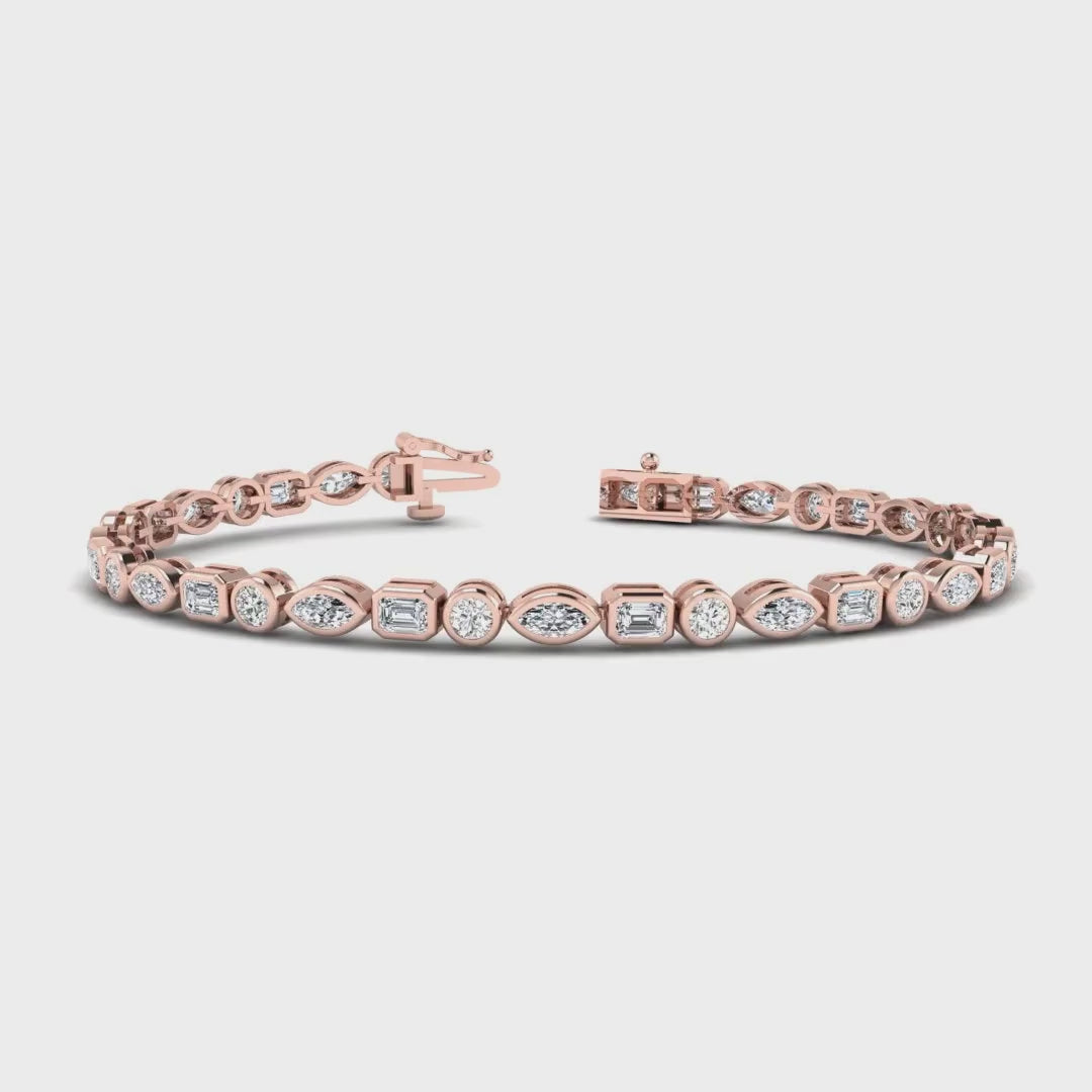 MET-WB-0010 | 14K Rose Gold | LGBT0164 | Rose Gold Bezel Mix Shaped Tennis Bracelet (4ctw) | LGBT0164-1.mp4