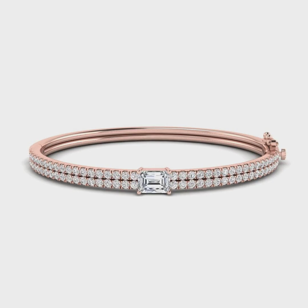 MET-WB-0003 | 14K Rose Gold | LGBB0007 | Rose Gold Lula Round Pave & Emerald Diamond Bangle | LGBB0007-1.mp4