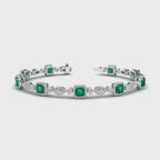 MET-WB-0060 | 14K White Gold | LGBT0173 | White Gold Emerald & Diamond Halo Bracelet (6-1/2ctw) | LGBT0173-1.mp4
