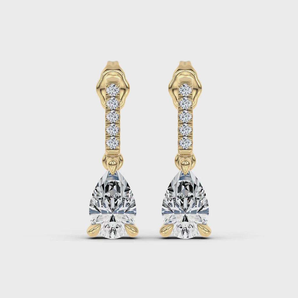 Pear Lab-Grown Diamond Link Drop Earrings in yellow gold, rotating view | E042-M08
