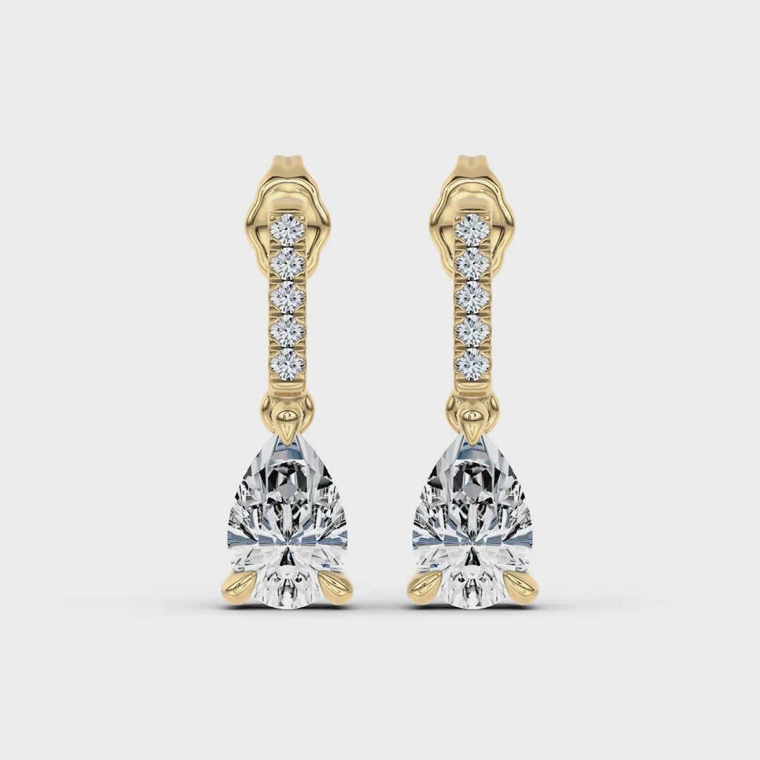 Pear Lab-Grown Diamond Link Drop Earrings in yellow gold, rotating view | E042-M08