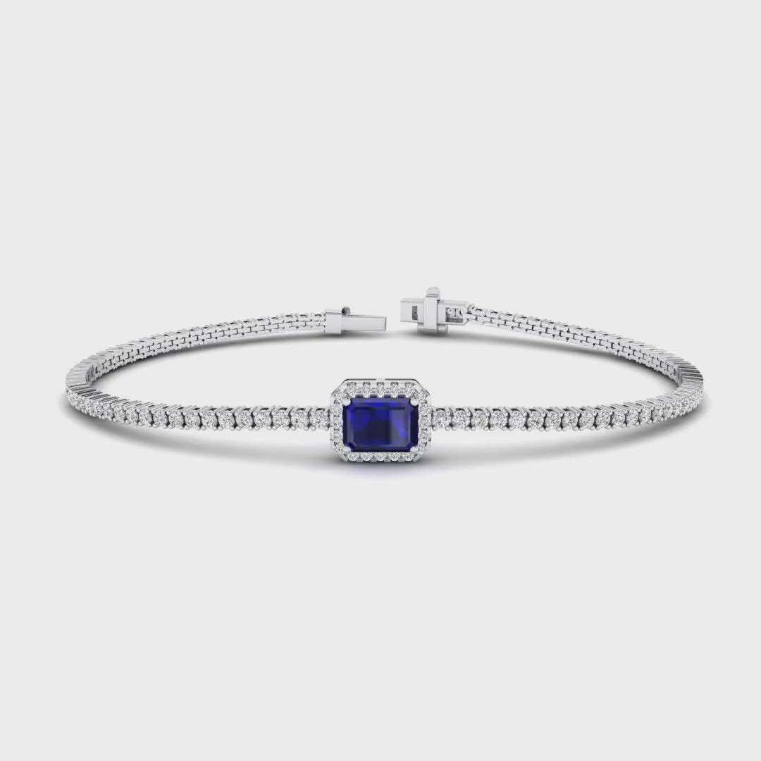 MET-WB-0055 | 14K White Gold | LGBT0121 | White Gold Sapphire Halo Diamond Bracelet | LGBT0121-1.mp4