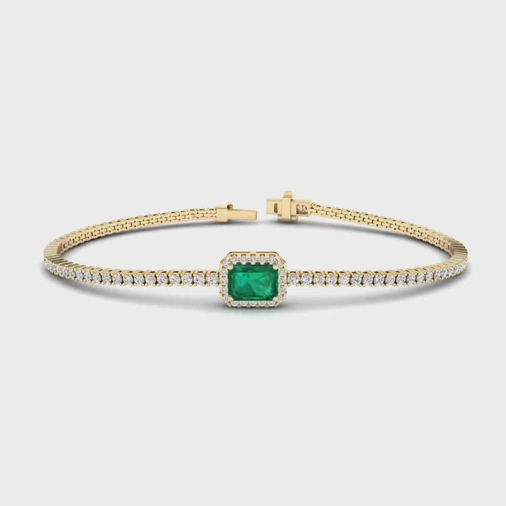 MET-WB-0057 | 14K Yellow Gold | LGBT0122 | Yellow Gold Emerald Halo Diamond Bracelet | LGBT0122-1.mp4