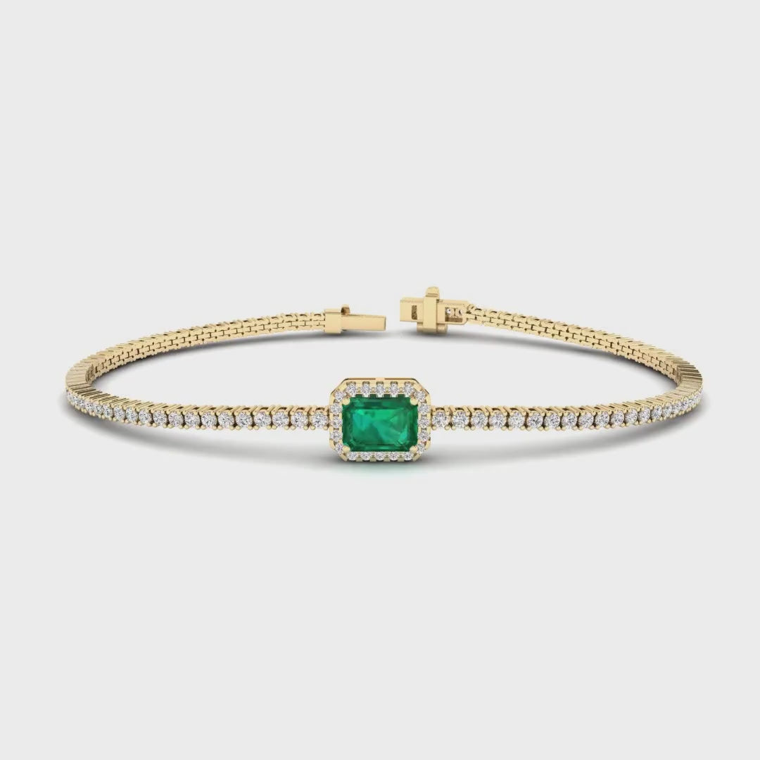 MET-WB-0057 | 14K Yellow Gold | LGBT0122 | Yellow Gold Emerald Halo Diamond Bracelet | LGBT0122-1.mp4
