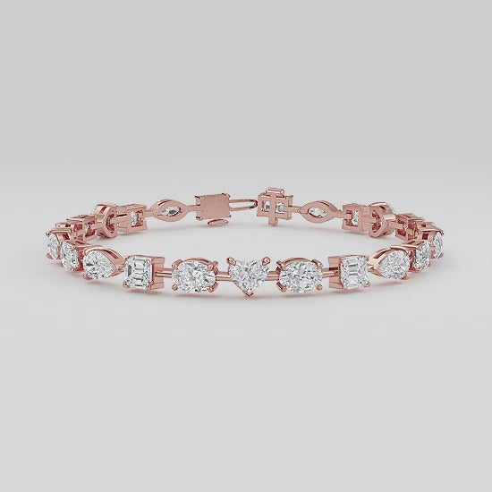 MET-WB-0001 | 14K Rose Gold | LGBO90027 | Rose Gold Mixed Shaped Tennis Lab Grown Diamond Bracelet (10ctw) | LGBO90027-1.mp4