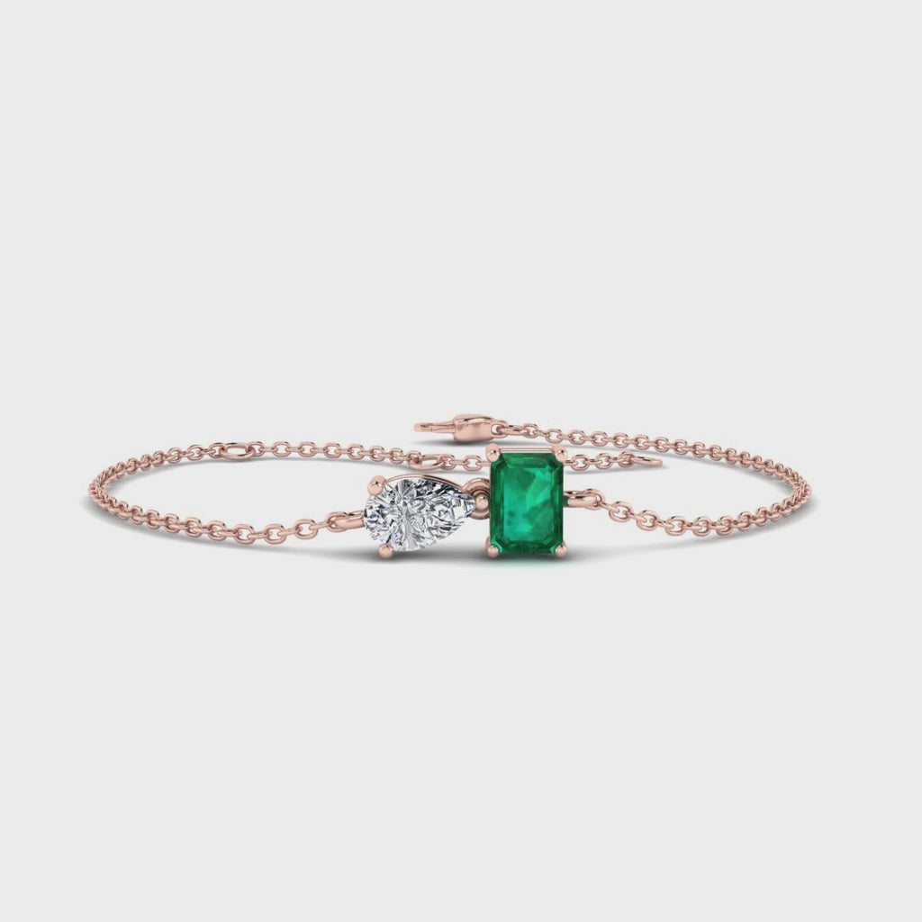 MET-WB-0070 | 14K Rose Gold | LGBT0131 | Rose Gold Toi Et Moi Emerald Bracelet | LGBT0131-1.mp4